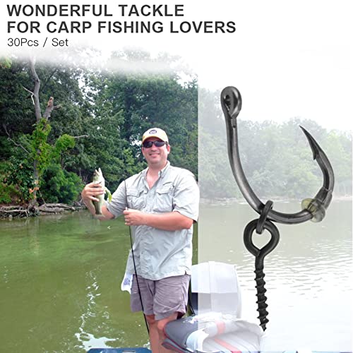 30 Pcs Carp Fishing Ronnie Rig Hook Bait Stoppers and Screws Terminal Tackle Set for Easy Bait Connection Carp Fishing Accessories Equipment Kit