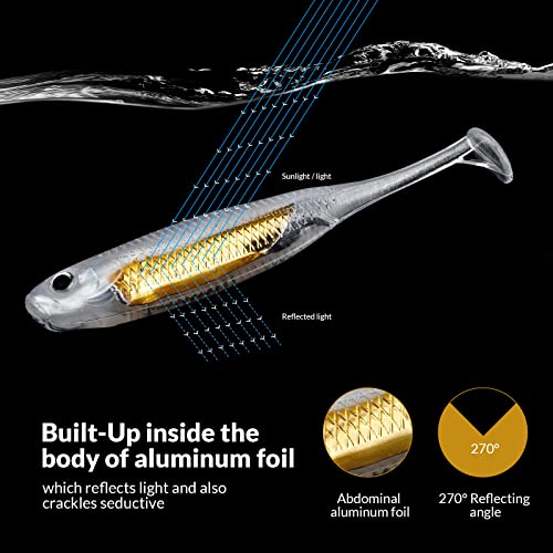 QualyQualy Soft Plastic Swimbait Paddle Tail Shad Lure Soft Bass Shad Bait Minnow Paddle Tail Swim Bait for Bass Trout Walleye Crappie - 2.75in, 3.14in, 3.94in, 5in - color: 14#, size: 2.75in - 6Pcs