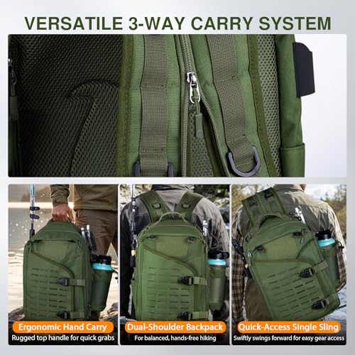 Goture Fishing Kits for Adult,Fishing Pole and Reel Combo, OpenSide Fishing Sling Tackle Storage Bag with 3 Tackle Boxes,Gift for Men - color: Green 20L Bag + 3600 Trays +Basic Bait Set(Gift Boxed), size: 6FT/1.8M