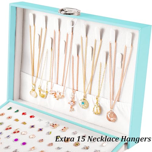 QBestry Earrings Jewelry Box for Girls, 5 Layers Jewelry Organizer with Earring Holder Organizer for Girls Earring Organizer Jewelry Boxes for Women Earrings and Necklaces Jewelry Box Organizer Teal - color: Teal, size: Large