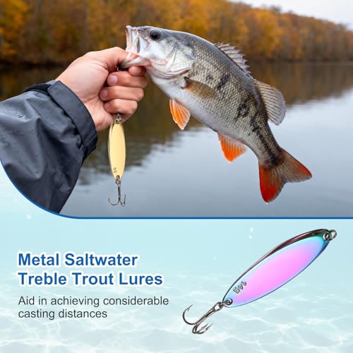 Fishing Spoons Lures, Metal Saltwater Treble Trout Lures Jigging Spoon with Treble Hooks Casting Spinner Baits - color: Colorful, size: 14g / 1/2oz