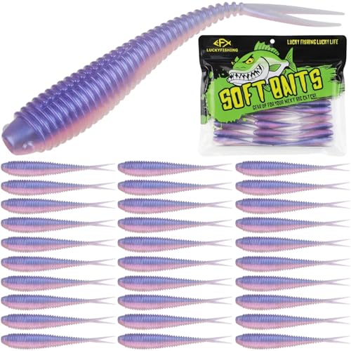 LUCKYFISHING Soft Plastic Baits 20PCS/30PCS/40PCS Forked Tail Fishing Soft Bait for Bass Walleye Trout Crappie Lures 3in/3.5in/4in - color: Morning Dawn, size: 3.5in-30pcs