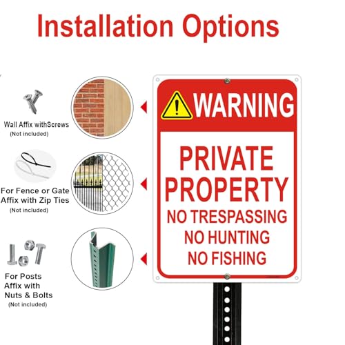4 Pack Warning - Private Property, No Trespassing, No Hunting Sign 10x14 Inches Reflective Aluminum Signs for Warning No Hunting Fishing Indoor Outdoor - style: 4 Pack-10"x14"
