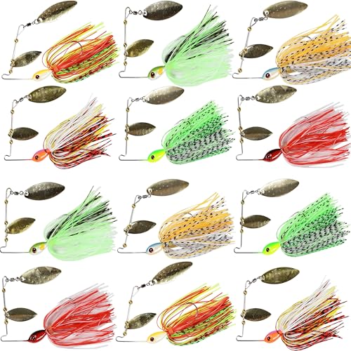 Spinnerbait Bass Fishing Lures Kit Spinner Baits Bass Fishing Lure Hard Metal Lure Topwater Buzzbait Swimbait for Trout Salmon Pike Bass Saltwater Freshwater Fishing