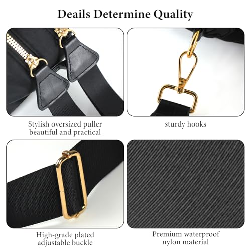 Crossbody Bags for Women, Checkered Bum Bag Crossbody, Spacious Nylon Shoulder Handbag Mom Bag with Pearl Chain (black-pearl chain) - color: black-pearl chain
