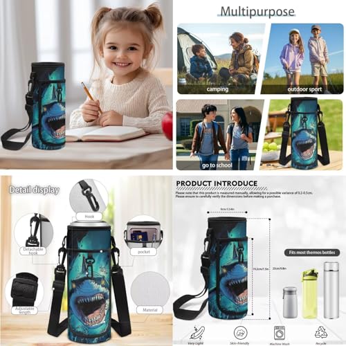 Shark Backpack and Lunch Box Set 4 PCS Schoolbag Book Bag with Insulated Lunch Bag Box Pencil Case Water Bottle Holder Carrier Sling Bag - color: Shark