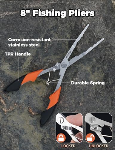 Fishing Tools Kit, Fishing Pliers,Fishing Scissors, Fishing Line Cutter for Braided Fishing Line,Fishing Gear with Lanyard - color: 8"Fishing Pliers Orange