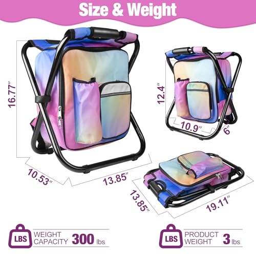 Kikerike Backpack Stool Cooler Chair Heavy Duty 300 LBS Max Load Portable Lightweight Stool Backpack Folding Fishing Cooler Seat for Camping Hunting Fishing - Multicolor - color: Multi Color