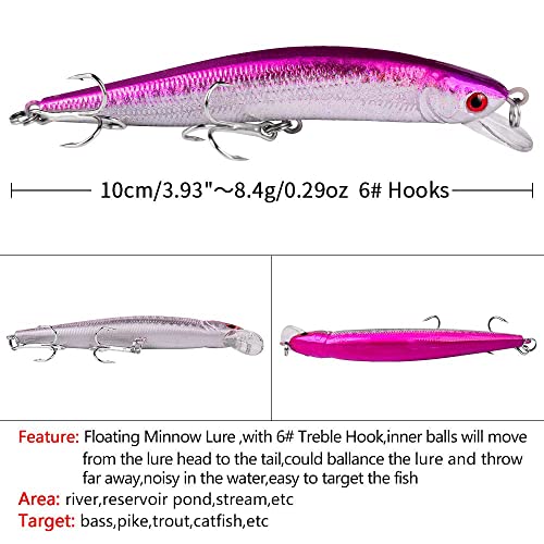 10pcs Fishing Lures - Life-Like Swimbait, Minnow Hard Lure Bass Trout Baits Kit, Topwater Hard Baits Crankbait Swimbait for Saltwater Freshwater