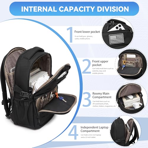 Wotony Military tactical backpack Laser-Cut MOLLE Webbing, backpack for men black small tactical assault bag (Black, 18.5 inch) - color: Black, size: 18.5 inch