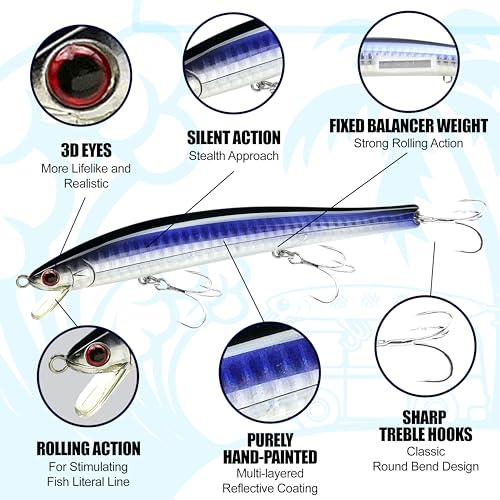 Lucky Craft FlashMinnow 125 YAWARA Saltwater Fishing Lure, Jerkbait for Halibut and Sea Bass, Long Casting Fishing Gear, Slow Sinking 5in 0.7oz, Tackle Box and Fish Accessories - color: 7775 Super Glow Zebra Metallic Anchovy, size: 125F, style: No Scales