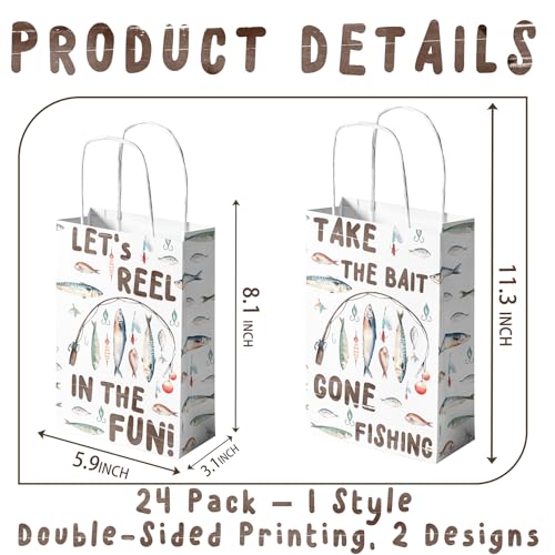 SamPartyShop 24 Pack Fishing Party Favor Bags for Kids – Gone Fishing Goodie Bags with Handles, Fishing Birthday Decorations, Fishing Party Supplies for Boys