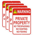 4 Pack Warning - Private Property, No Trespassing, No Hunting Sign 10x14 Inches Reflective Aluminum Signs for Warning No Hunting Fishing Indoor Outdoor - style: 4 Pack-10"x14"