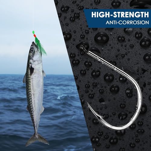 10 pcs Mackerel Feathers Rigs Saltwater, Pre-Tied Sea Fishing Bait Rigs with Luminous Colorful Feathers/Luminous Beads Bionic Flying Insects, Lure Rigs for Mackerel, Pollock, Cod, Bass - size: Hook Size 12+16+18, style: Style 2