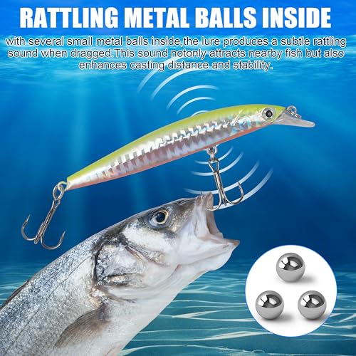 Suspending Jerkbait Fishing Lures, Minnow Lures Jerk Bait Bass Fishing Bait with Treble Hook Artificial Floating Jerkbait for Bass Trout Pike Walleye Freshwater Saltwater - color: Type B:8pcs-3.9in/0.25oz