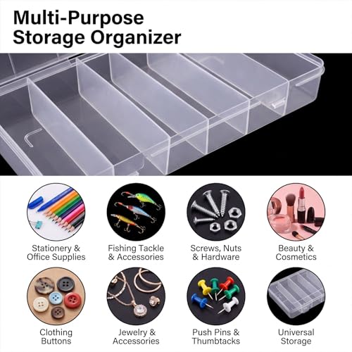 QFGasre 6 Grids Clear Plastic Fishing Tackle Box Tackle Box Organizer with Dividers Craft Storage Containers for Fishing Gear Crafts Beads Earrings Jewelry Screws Nails Pins Small Parts Storage Organi