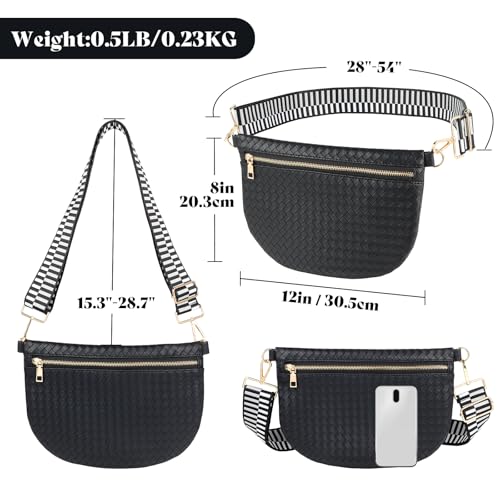 Woven Crossbody Bags for Women Leather Belt Bum Sling Purse Fanny Waist Pack Chest Shoulder Bag for Women-Black - color: Black