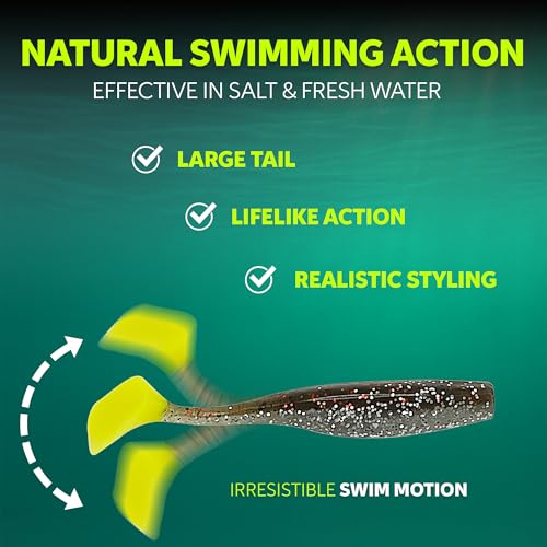 Soft Plastic Paddle Tail Swimbaits – 3 1/4", 4" & 5" Soft Plastic Fishing Lures with Extra-Large Tail for Lifelike Swimming Action – Freshwater & Saltwater - color: Oliver Twist with Chartreuse Tail, size: 3 1/4 Inch - 12 Pack