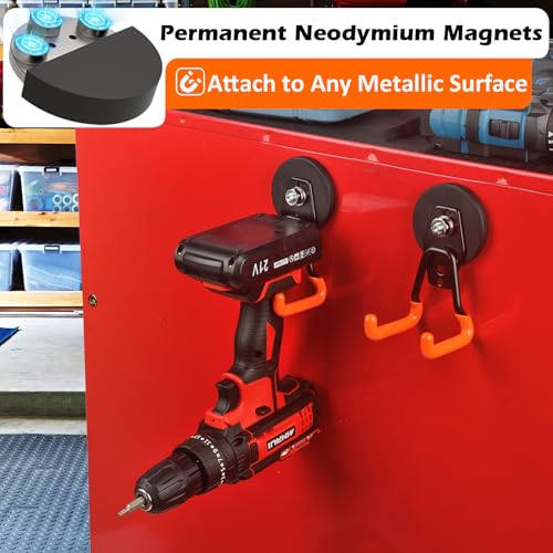 MUTUACTOR Updated Strong Magnetic Hooks,4PCS Scratch-Resistant Heavy Duty Garage Magnet Hook,20lbs Powerful Storage Tool Hooks for Organizing Cordless Impact Drivers,Garden Shovel Tool Box - style: Updated 2.6in Magnet M Red Hooks 4PCS