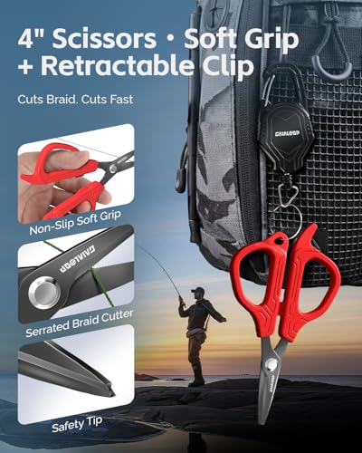 Fishing Tools Kit, 7pc Fishing Pliers Kit with Fillet Knife, Split Ring Pliers, Braid Scissors, Fish Gripper, Ruler, Sharpener & Lanyard, Saltwater & Freshwater Fishing Gear & Fishing Gifts for Men