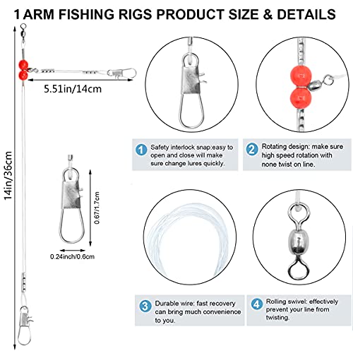 YOTO Fishing Leaders,Saltwater Tackle Rig with Swivels Snap, High-Strength Fishing Wire Gear Equipment for Lures Bait Or Hooks,1Arm and 2Arm - color: White Nylon Leaders, style: 1arm，12pack