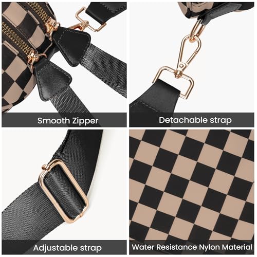 Checkered Crossbody Bum Bags for Women Nylon Checkered Purse Checkerboard Fanny Pack - color: F03-khaki