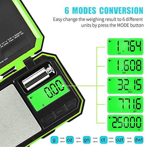 Fuzion Pocket Gram Scale, 500g x 0.01g Digital Jewelry Scale, 6 Modes Conversion Mini Scale with LCD Display, Tare for Herb, Food, Jewelry, Medicine - color: Green, size: 500/0.01g