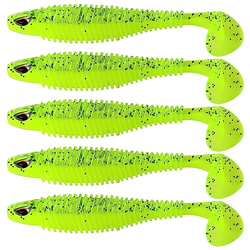 MAFIMOEA 40/30/25Pcs Paddle Tail Swim Baits Lures Fishing Soft Plastic Lure Kit for Bass Trout Walleye Crappie 6.5cm 7.5cm 10.5cm - color: Yellow, size: 4.13IN/10.5CM - 20PCS