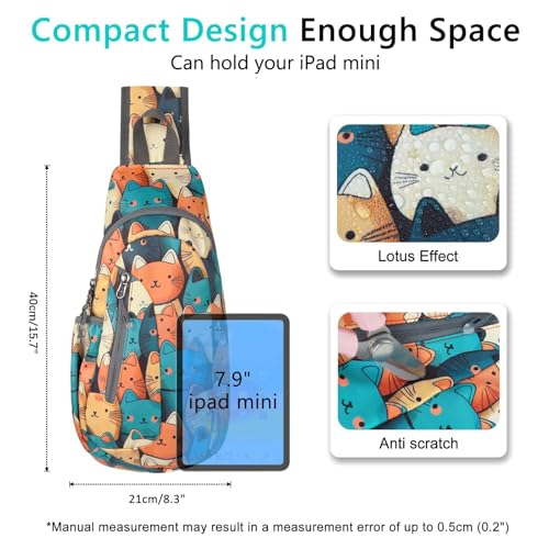 TITECOUGO Small Sling Bag, Lightweight Crossbody Backpack for Men Women, Shoulder Bag for Sports and Outdoor - color: Mix-yellow Blue Cat