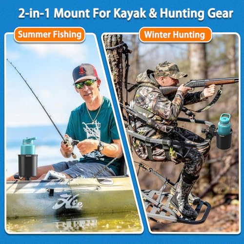 2Pcs Upgraded Kayak Cup Holder with Track & Clamp Mount, 360° Adjustable Cup Holder Fits 12oz-40oz Tumblers, 2-in-1 Cup & Storage Bin for Kayak Fishing, Tree Stand Hunting, Fits Round & Square Rods - color: Pack Of 2