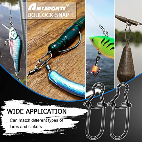 AMYSPORTS High Strength Fishing Snap Clip Duo Lock Snap Swivel Stainless Quick Change Fishing Snaps Solid Black Nickel 26lb-220lb - size: Size3（66lb）100pcs