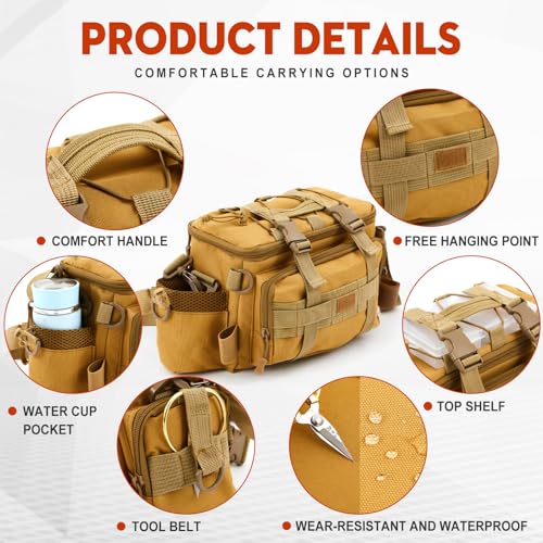 Fishing Tackle Bag with 3 Adjustable Tackle Trays Boxes Saltwater Freshwater Resistant Fishing Gear Lures Storage Bag Soft Side Outdoor Pack Organizer Padded Shoulder Strap