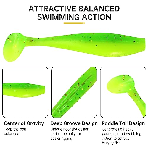 MAFIMOEA 50 Pcs Soft Fishing Lures Plastic Paddle Tail Swim Baits Kit for Bass Trout Walleye Crappie 5 Mixed Colors Fishing Soft Plastic Lure Kit 5.5CM - color: Black