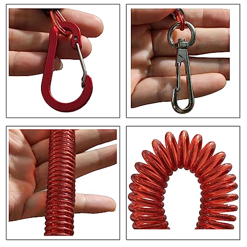 Fishing Lanyard, Heavy Duty Coiled Lanyards Stainless Steel Wire Inside, Safety Rope Extension Cord Tether Retractable Fishing Accessories for Rods, Pliers, Boating, Paddles, Kayak - color: Red