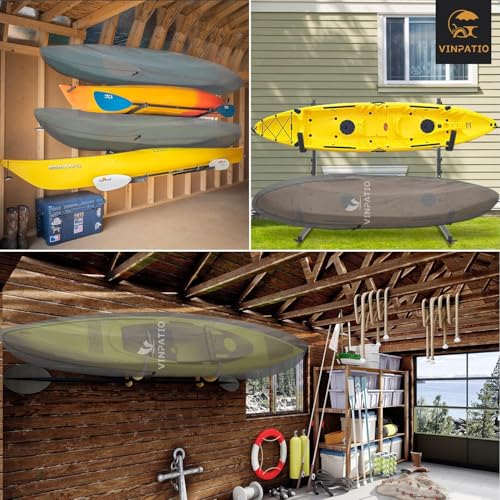 Kayak Cover 10ft 600D Waterproof Heavy Duty, Full Coverage Canoe Cover with UV Protection & Dust Resistant – for Indoor/Outdoor Storage, Fishing Boats, Paddle Board, Includes Storage Bag - size: 10ft Long, 27inch Beam Width