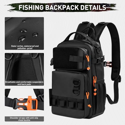 THKFISH Fishing Backpack with Rod Holder, Fishing Tool Kit, Water-Resistant Bag With Fishing Lures Kit, Fishing Tackle Box and Pliers Set for Men Women (Black-87pcs) - color: Black-87pcs