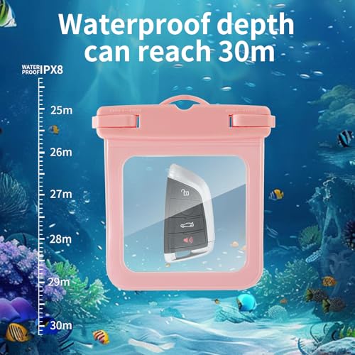 2 Pack Submersible Waterproof Wallet Dry Car Key Fob Case Bag,Swimming Surfing Water Sports Small Waterproof Pouch Holder for Door Ship Card Credit ID Card Driver Fishing License Cash Coins-Pink - color: Pink-2PCS, size: 4.8"x4.25"