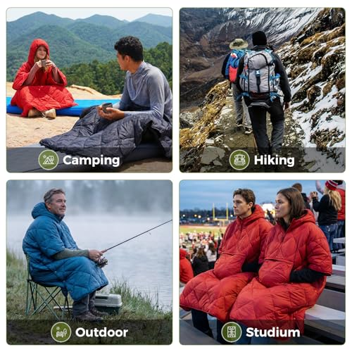 ATEPA Wearable Sleeping Bag Blanket Poncho, Recycled Water-Resistant Camping Poncho, Stadium Blanket for Outdoor Sports - color: Green