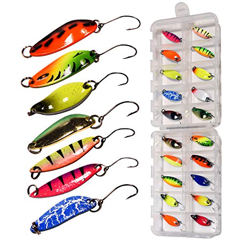 THKFISH Spoon Fishing Lures for Trout Spoons Hard Baits Single Hook Trout Lures Metal Fishing Lures for Char Perch 12Pcs/20Pcs/15Pcs - color: 20pcs