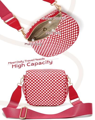 Trendy Woven Checkered Crossbody Bum Bag for Women，PU Leather Checkered Purse Fanny Packs Belt Bag (Woven Bum Bag - Red White) - color: Woven Bum Bag - Red White