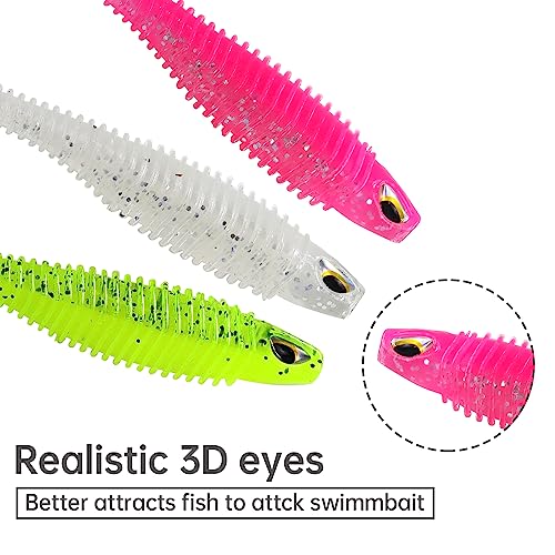 MAFIMOEA 40/30/25Pcs Paddle Tail Swim Baits Lures Fishing Soft Plastic Lure Kit for Bass Trout Walleye Crappie 6.5cm 7.5cm 10.5cm - color: Pink, size: 3.15IN/8CM - 30PCS
