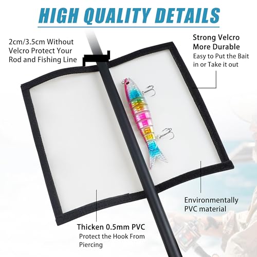 Fishing Lure Wraps,Water-Resistance Clear PVC Fishing Bait Hook Cover Keeps Fish Safe and Easily See Lures Hook Tackle Baits Storage Protector Cover for Saltwater Freshwater 4/8Packs - color: Black, size: 4 Pack - Medium (7.2"x3.9")