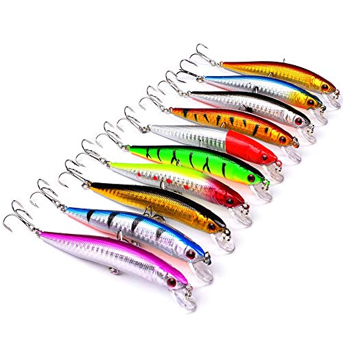 10pcs Fishing Lures - Life-Like Swimbait, Minnow Hard Lure Bass Trout Baits Kit, Topwater Hard Baits Crankbait Swimbait for Saltwater Freshwater