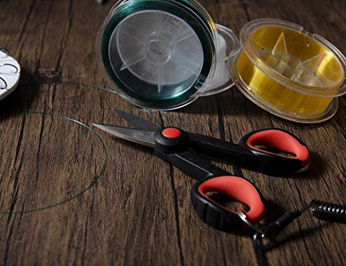 BXIO Fishing Scissors with Fishing Lanyard and Nylon Sheath, Braided Line Tools, Heavy Duty Anti-Slip Fiber Cable Cutter, Stainless Steel Fishing Pliers Scissors with Grinding Hook Tool - color: Black Red