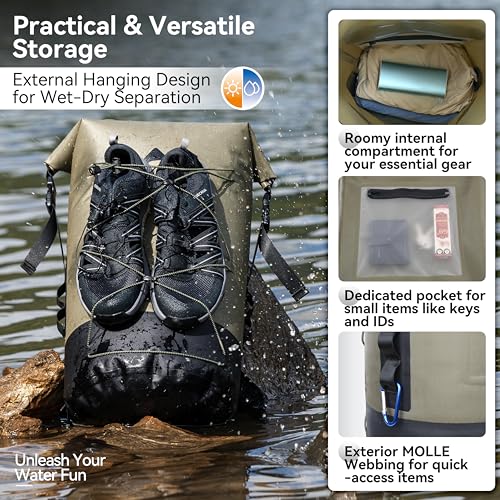 MARCHWAY Floating Roll Top Dry Bag, Flexible Lightweight TPU Waterproof Backpack 20L/30L/40L with Padded Straps for Boating, Kayaking, Swimming, Hiking, Beach (Green, 20L) - color: Green, size: 20L