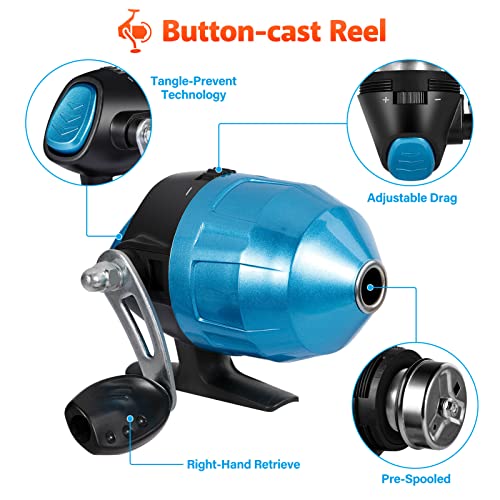 PLUSINNO Kids Fishing Pole with Spincast Reel Telescopic Fishing Rod Combo Full Kits for Boys, Girls, and Adults - color: Black, size: 4FT / 1.2M