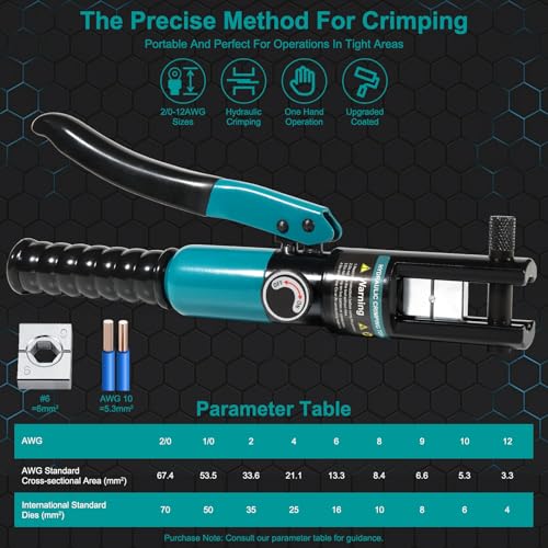 Brileine 10-Ton Hydraulic Crimping Tool with 9 Dies - Battery Cable Crimper Tool & Wire Rope Crimping Tool for 12 AWG to 2/0 AWG, 1/16" 1/8" 3/16" Stainless Steel Cable Railing Tool, Hydraulic Crimper