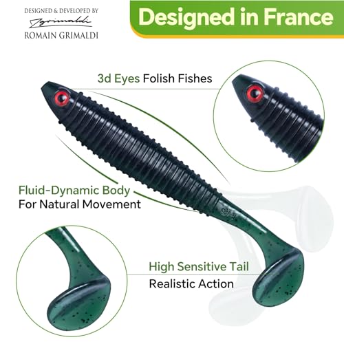 Clearance Bionics-Designed Durable Soft Plastic Fishing Lures Kit with Bonus Accessories, 3/4/5/6 Inch, 9-Type Lifelike Swimbaits in One Gear Set Included Tackle Box for Bass - color: Green Lures Kit