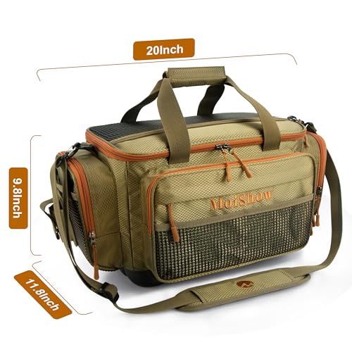 Fishing Tackle Box Bag - Fishing Bags for Saltwater or Freshwater (#Khaki) Fishing Tackle Bags - Padded Shoulder Strap - Tackle Bag for 3600 3700 Tackle Box - color: Khaki-Large (20"L*11.8"W*9.8"H)