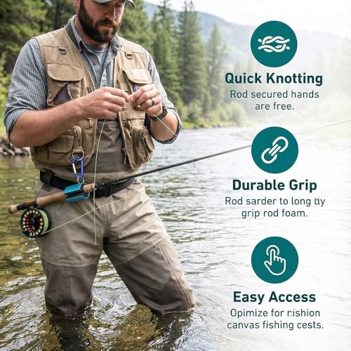 Rod Holder – Portable Rod Clips with Keychain Carabiner for Fly Fishing & Outdoor Sports, Lightweight Aluminum Alloy & EVA Pole Accessory(1 Set)